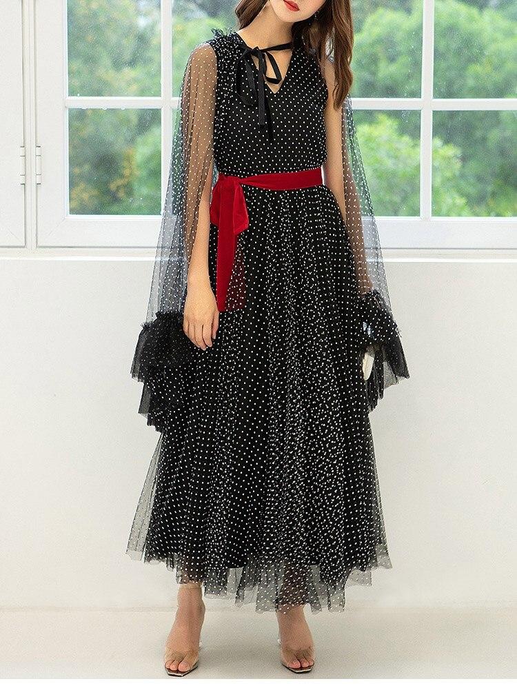Robe à Pois##Robe à Pois Manches Longues Célébrité Broderies - coccinelle-paradis