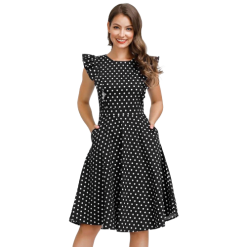 Robe Jersey Noire À Pois Manches Courtes