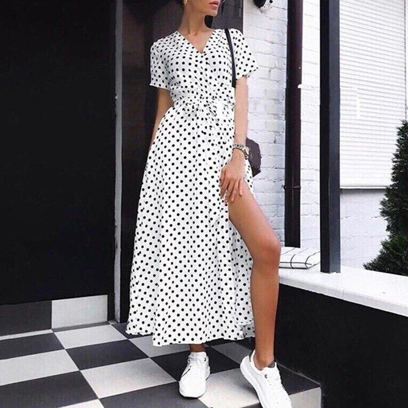 Robe à Pois##Robe à Pois manches vestido plage col en V - coccinelle-paradis