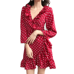 Robe À Pois Courte Volants Franges