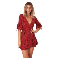 Robe A Pois Courte Bustier En Velours Manches