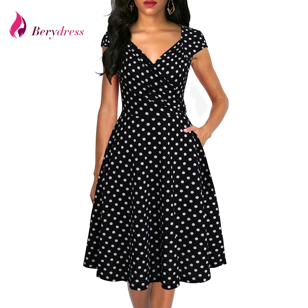 Robes à Pois Courtes#robe à pois bleu marine#Robe à Pois Courte Bleu Marine / Vert / Noir - coccinelle-paradis