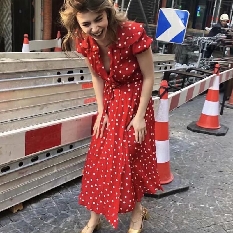 Robe à Pois##Robe à Pois Rouge Femme avec Ceinture - coccinelle-paradis