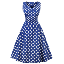 Robe À Pois Courte Ruban Bleu Blanc