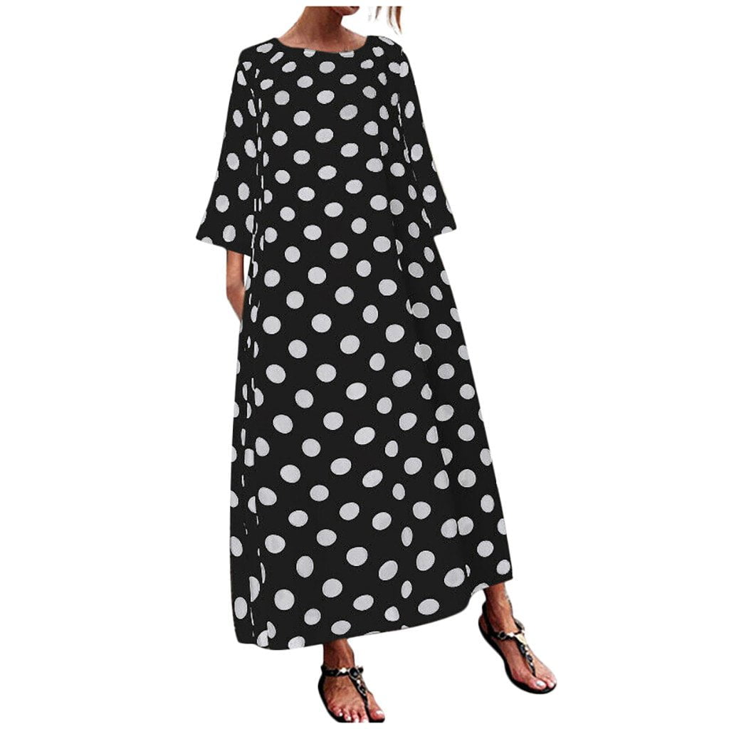 Robe à Pois#robe droite a pois#Robe à Pois Coupe Droite Longue - coccinelle-paradis
