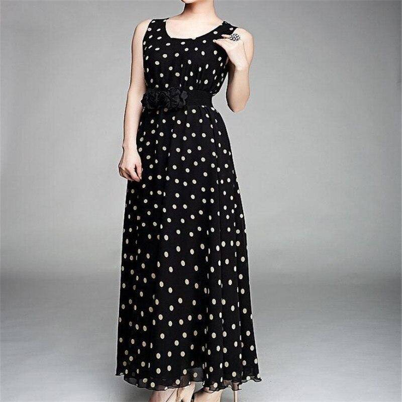 robe longue noire a pois blancs