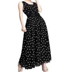 Robe A Pois Ceinture Longue Noire