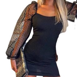 Robe Manche Longue A Pois Jupe Noir Moulante