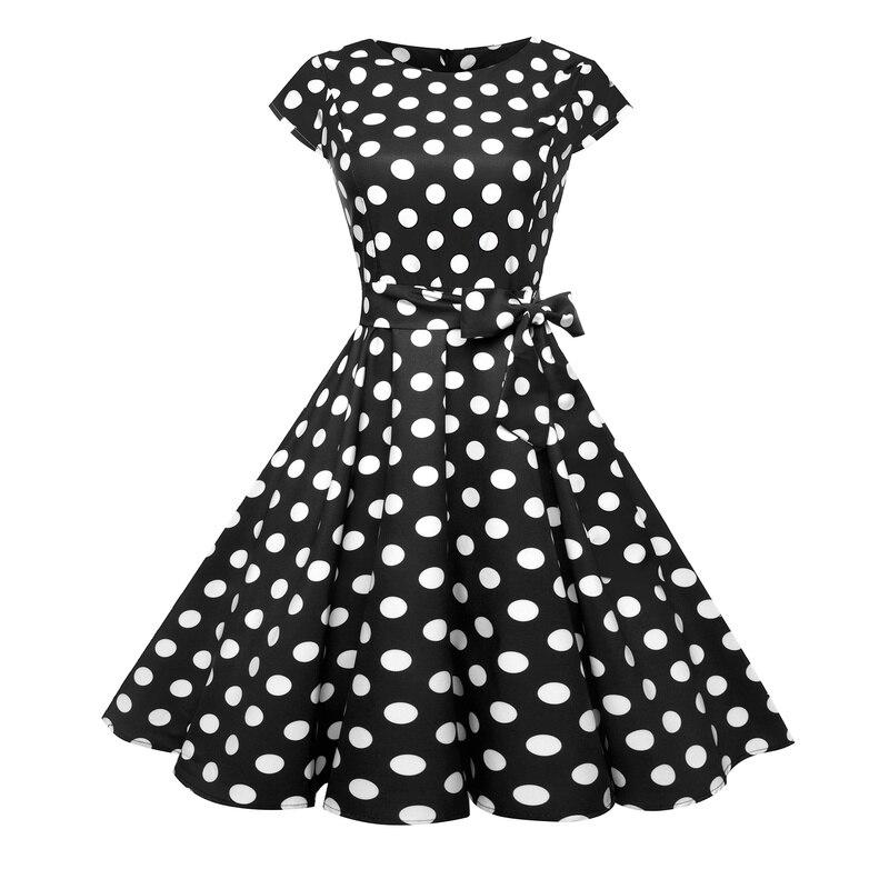 Robes à Pois Courtes##Robe à Pois Courte rétro manches Courtes Fleuri - coccinelle-paradis