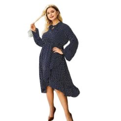 Robe Asymetrique A Pois De Soiree Grande Taille