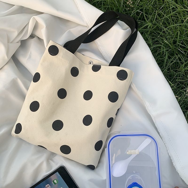 Petit sac de shopping en toile solide Harajuku pour femme, sac Ulzzang noir, grande capacité, pois initiés, mode 2023 2
