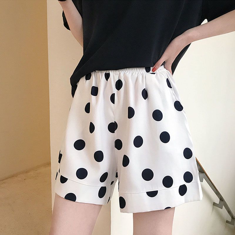 Short taille haute plissé à pois pour femmes, taille élastique, jambe large, vêtements décontractés pour dames, mode estivale, nouveau, 2023 2