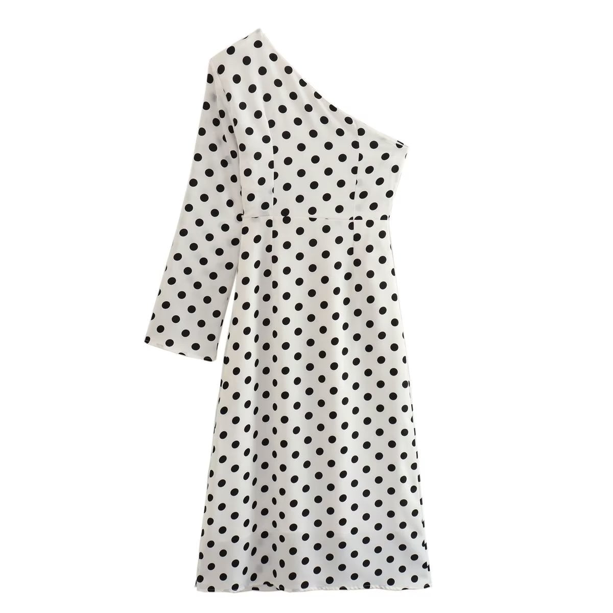 Robe asymétrique blanche à pois pour femmes, tenue élégante, chic, une manche, mi-longue, nouvelle collection été 2023 2