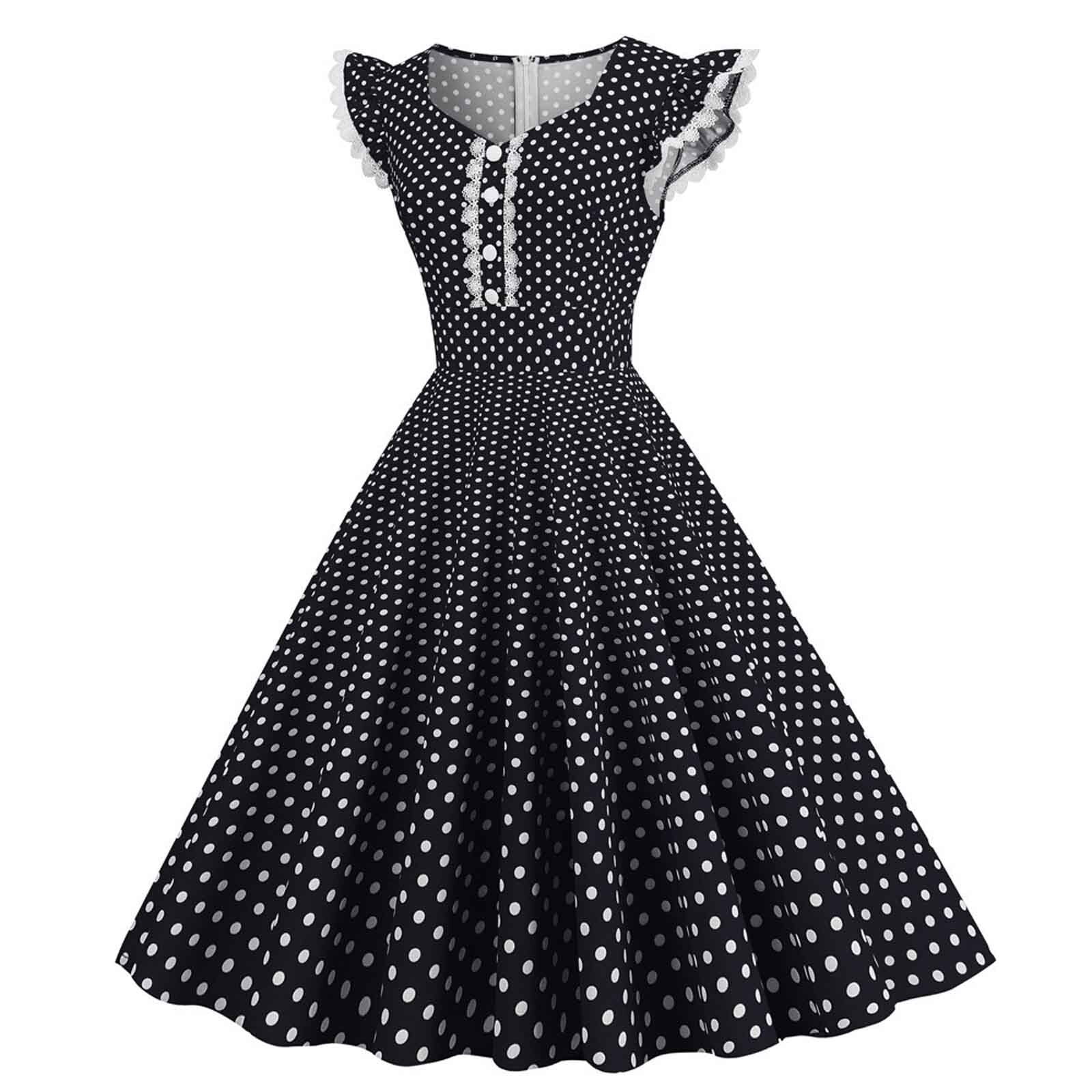 Robe de soirée à pois pour femme, robes trapèze, vintage, décontracté, soirée, Rh, été, années 1950, 007 2