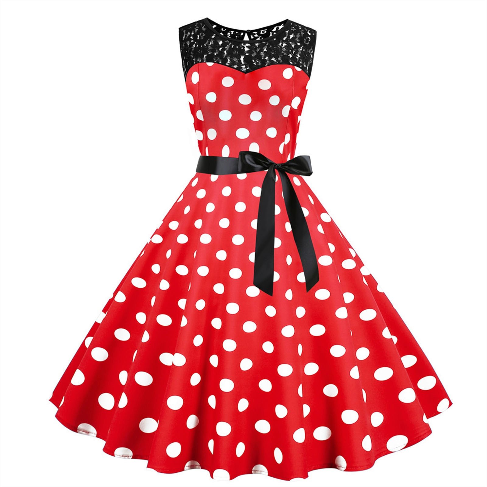 Robe trapèze en dentelle épissée à pois pour femmes, robes trapèze, mode vintage, rockabilly des années 50 et 60, Rhde fin d'année, éducatif 2