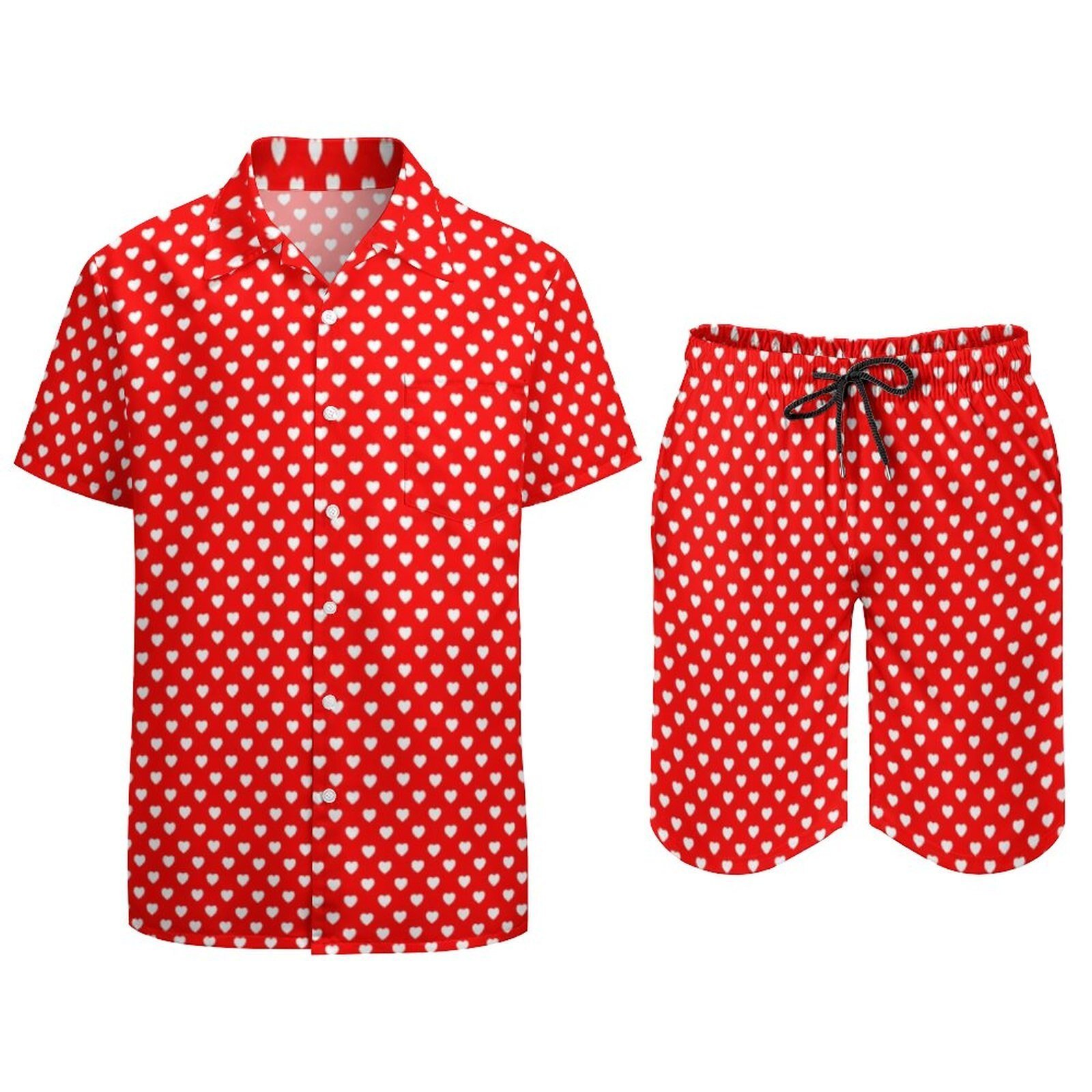 Chemise à pois rouge et blanc pour homme, ensemble chemise décontractée, short graphique, deux pièces, grande taille 2