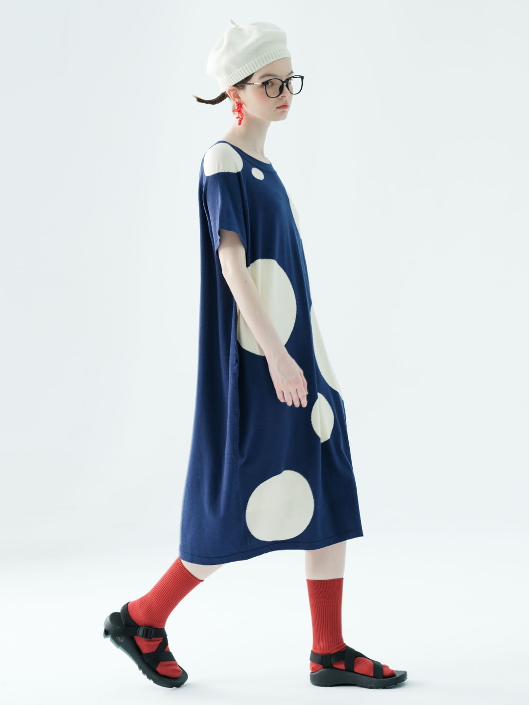 Imakokoni-Robe longue à pois pour femme, robe ample à manches courtes, tricot, original, nouveau, été, 2023, 234152 2