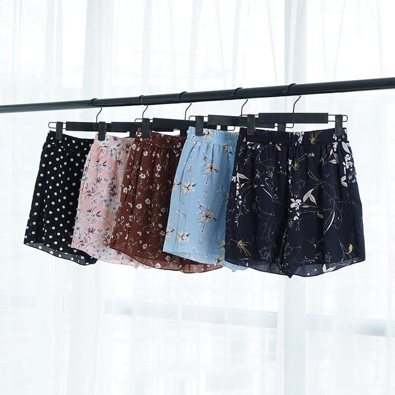 Short Boho Femme Mousseline Fleurs Bleus