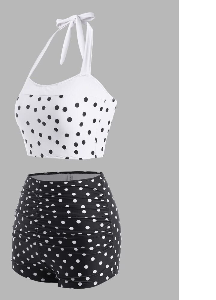Dressfo – maillot de bain Tankini contrasté à pois, contrôle du ventre, froncé, col licou, vêtements de plage pour les femmes, 2023 2
