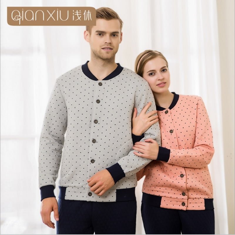 Pyjama Coton Velours Hommes Pois Décontracté