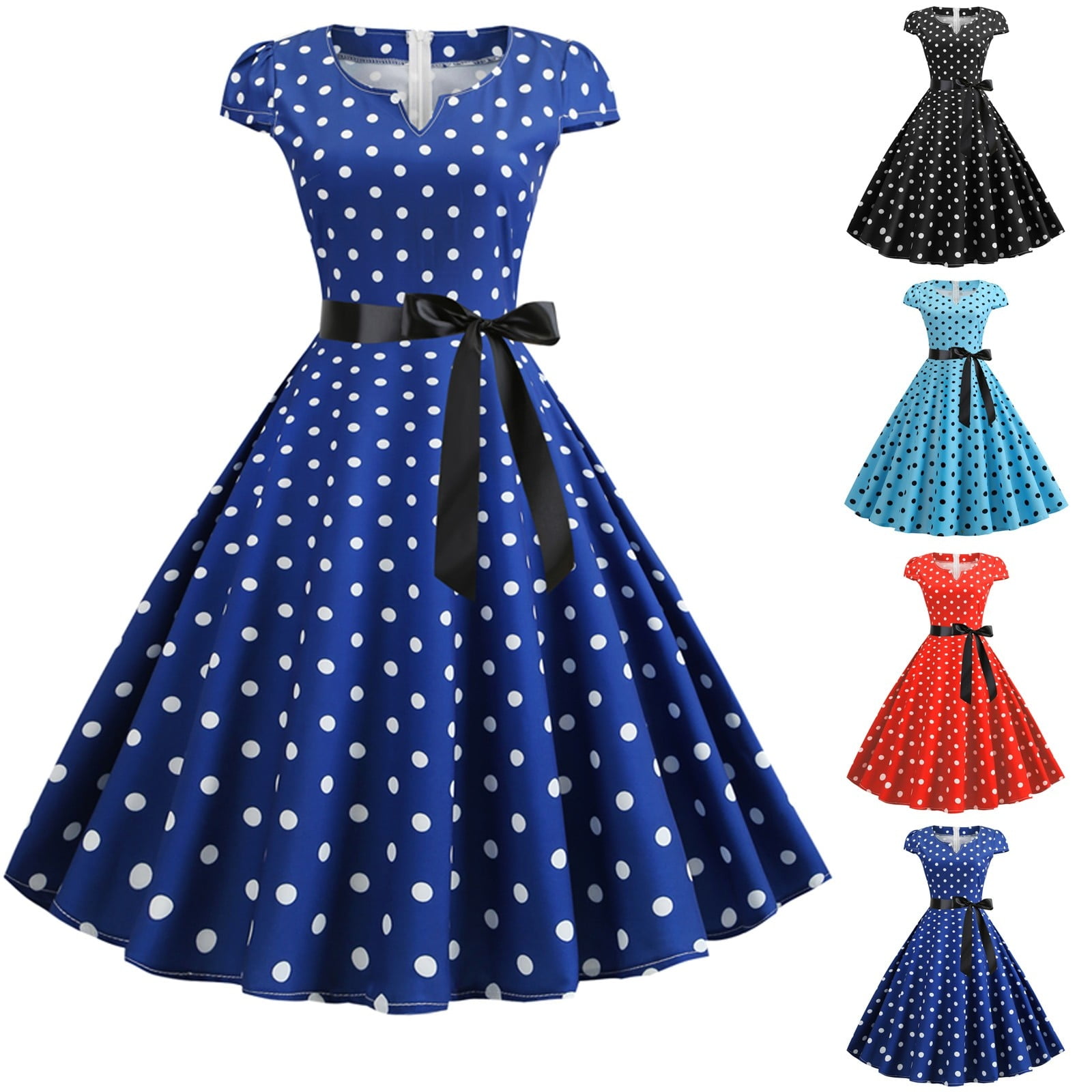 Robe rétro Audrey Hepburn années 1950 et 60 pour femme, tenue de soirée, Rockabilly, motifs à pois, nœud papillon, pinup, éducatif, # g3 1