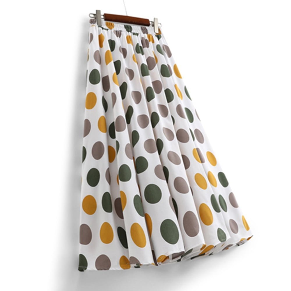 Jupes longues plissées rétro pour femmes, grande balançoire, vintage, vacances, taille élastique, pois, maxi, mode estivale 2