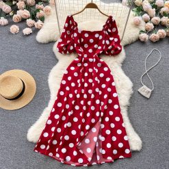 YuooMuoo-Robe trapèze à manches bouffantes pour femmes, imprimé à pois, vintage, élégant, fendu, coréen, fête éducative, nouveauté, été, 2023 1