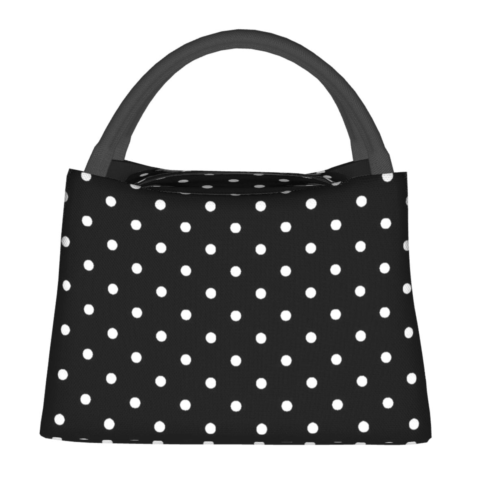 Sac à Lunch isotherme réutilisable à pois blancs et noirs pour hommes, fourre-tout isotherme à pois imprimés de dessin animé, mignon, pour le travail, le bureau, l'école, le pique-nique 2