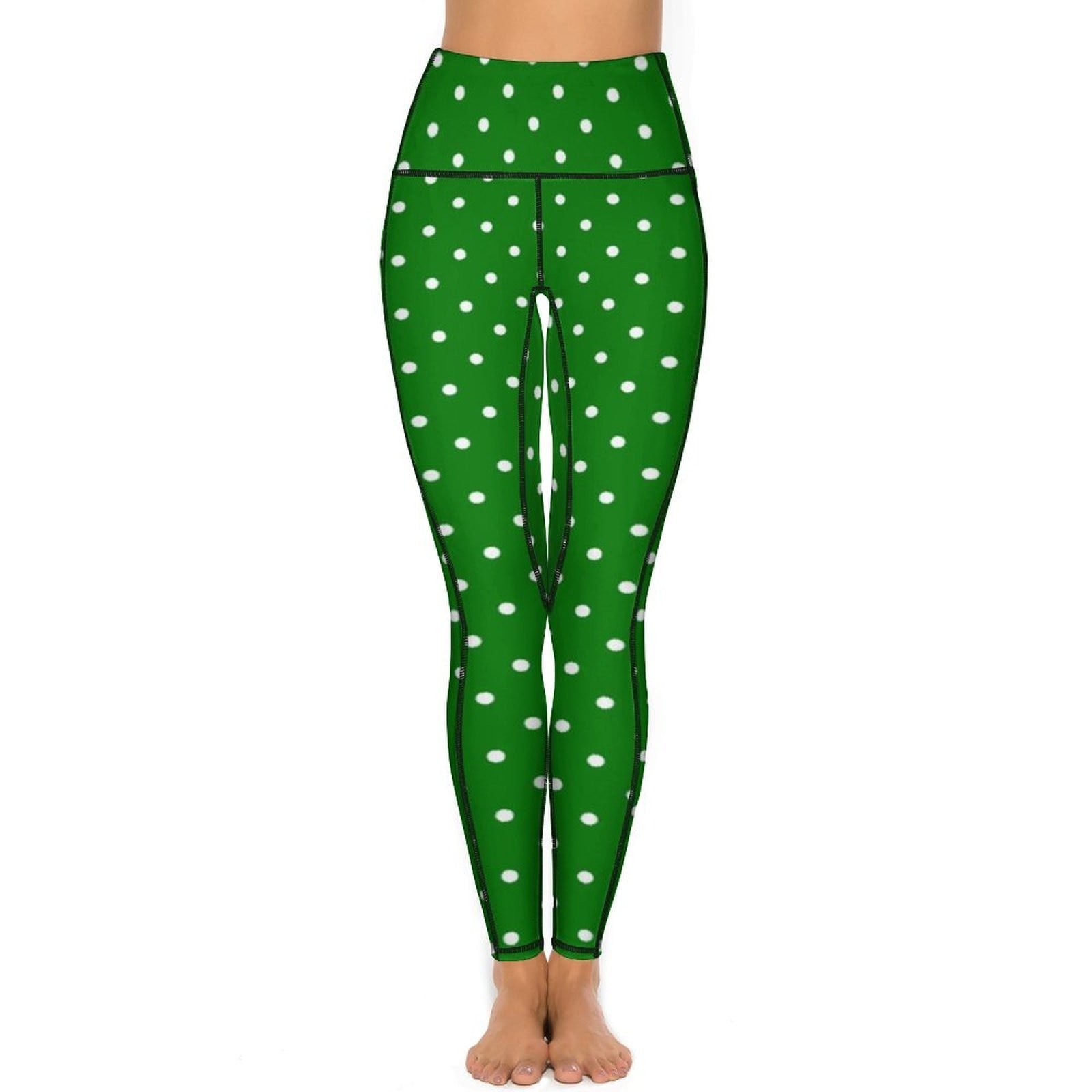 Leggings de vacances à pois blancs, collants de sport commandés, pantalons de yoga de course, collants de fitness décontractés, vert, Noël, personnalisés 2