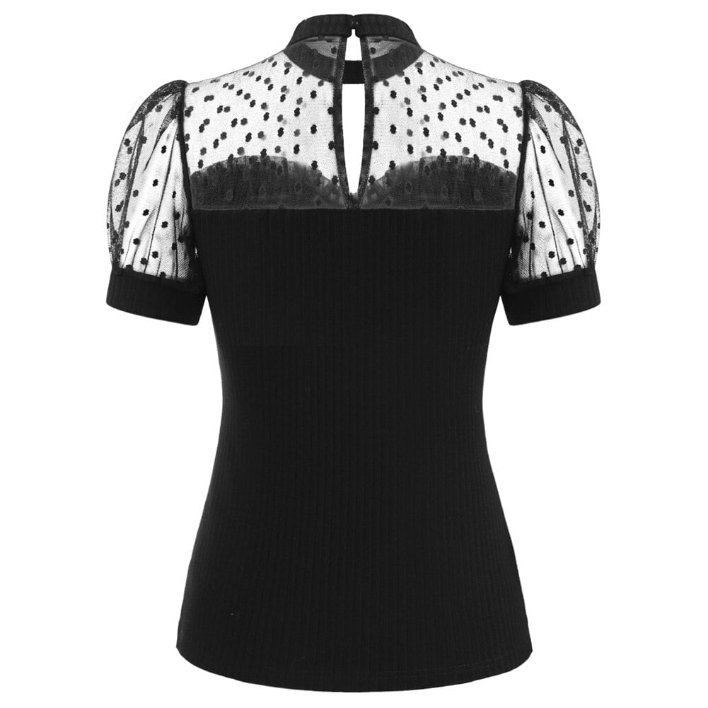Tunique Vintage rétro à pois en maille pour femmes, chemise transparente des années 1950, hauts Patchwork, chemisier Rockabilly A50 2