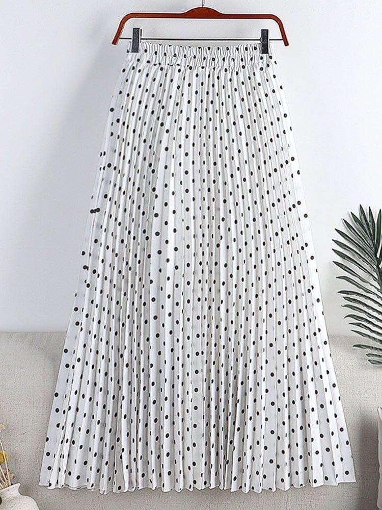 2022 printemps nouvel été en mousseline de soie plissée jupe femmes Vintage à pois jupes femme mode taille haute longue Maxi jupe 2