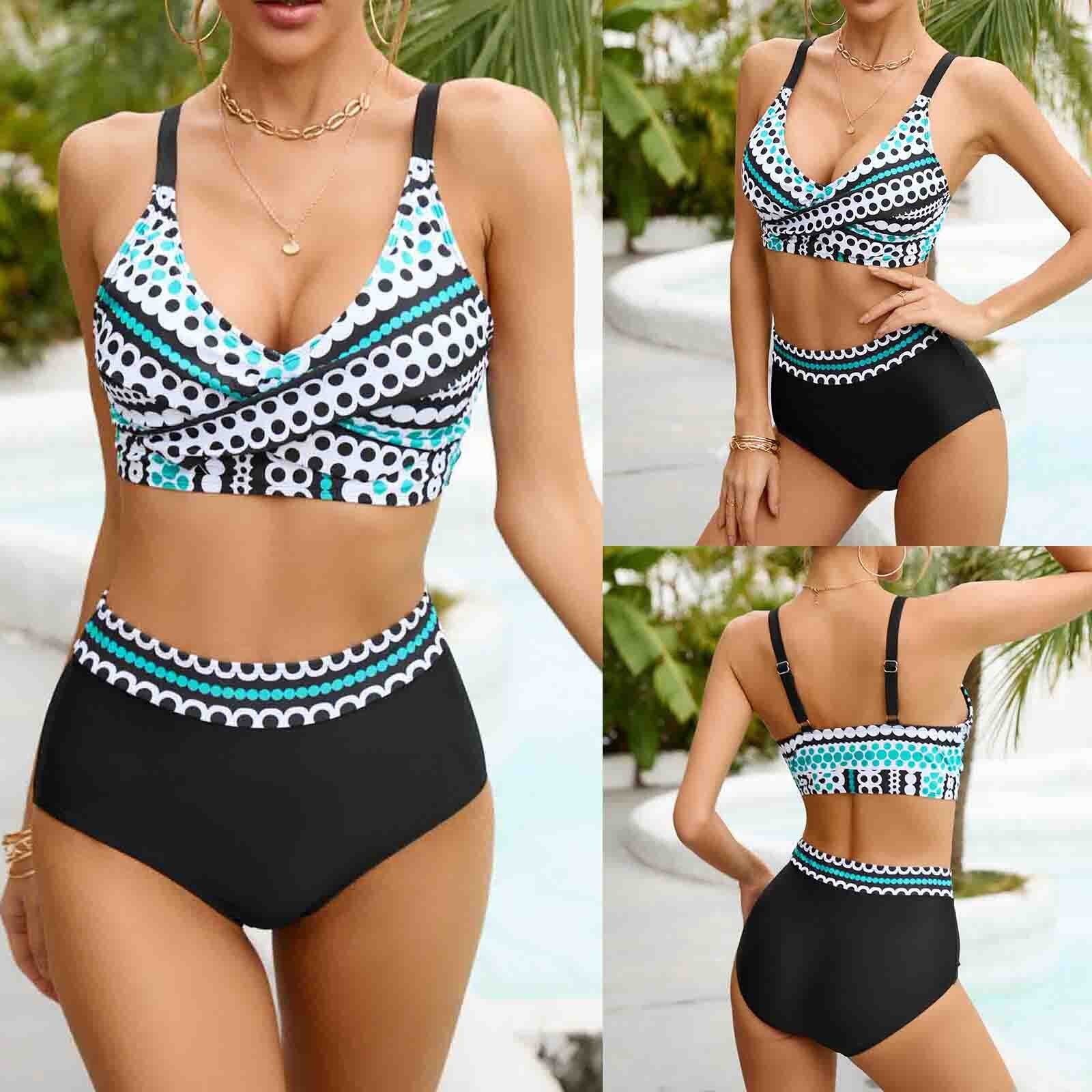 Bikini fendu à pois pour femmes avec coussinets de soutien-gorge, maillot de bain sans soutien-gorge en acier, mode sexy, maillot de bain, nouveau 2