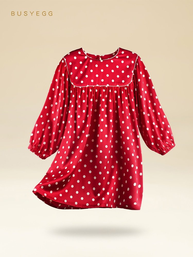Chemise Nuit Enfants Soie Pois Rouges