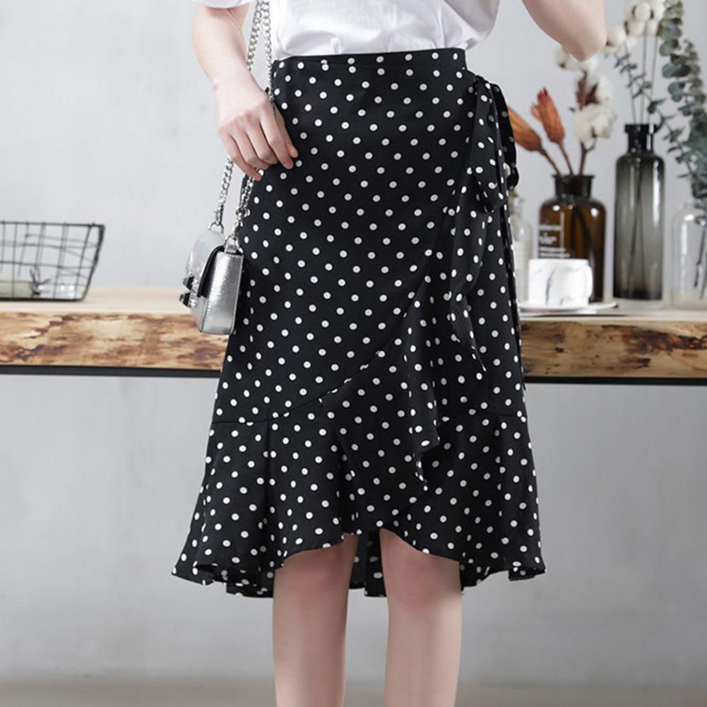 Jupe Sirène Ondulée à Pois pour Femme, Taille Haute, Irrégulière, à Volants, à Lacets, Streetwear, Été 2