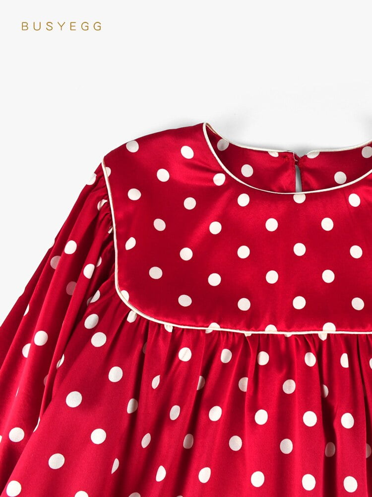 Chemise de nuit imprimée à pois rouges pour enfants, soie naturelle, soie véritable, chemise de nuit à manches longues, vêtements de maison pour enfants, pyjamas pour filles 2