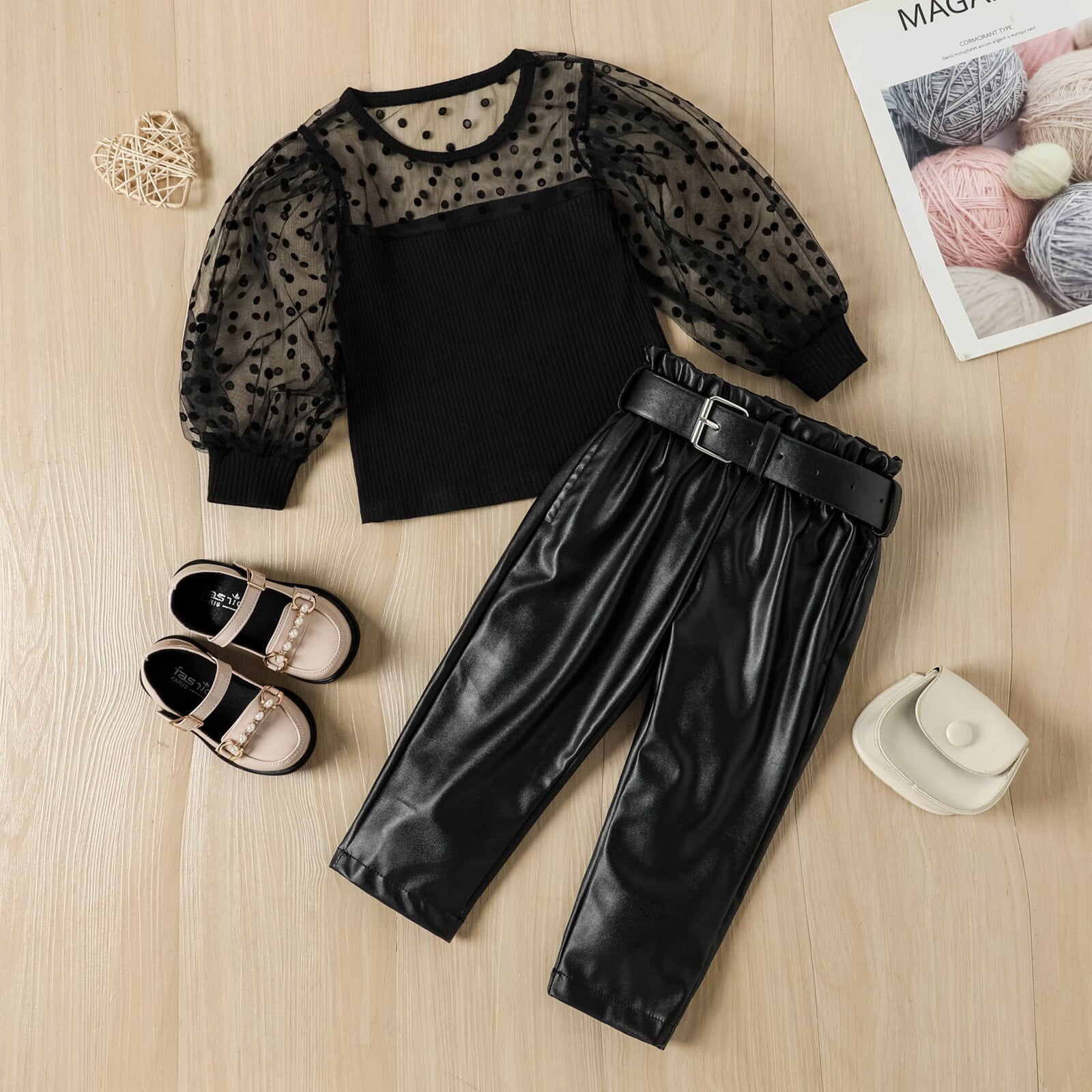 Ensemble Vêtements Cuir Filles Motifs Pois