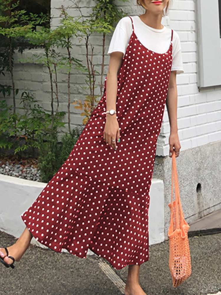 ZANZEA-Robe d'été à bretelles à volants pour femmes, robe d'été à bretelles baggy, robe décontractée, imprimé à pois, robe de vacances éducative, robe trapèze pour femme 2