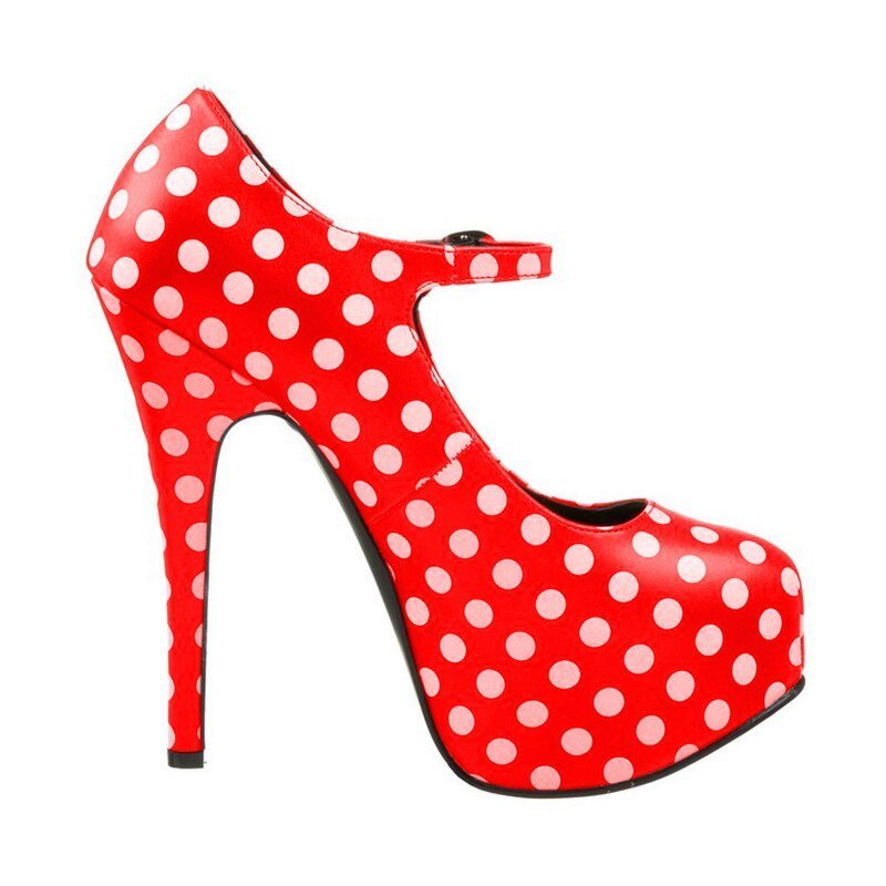 Chaussures à talons hauts en dentelle pour femmes, à pois rouges, Mary Jane, Vintage, grande taille 15 16 2