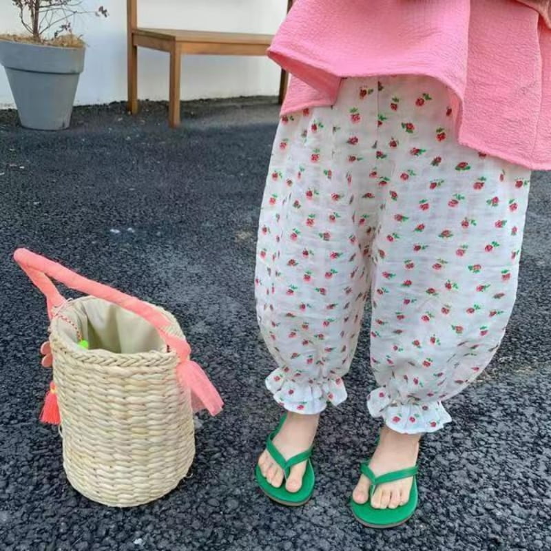 Pantalon en mousseline de soie pour filles, pantacourt imprimé léopard et pois, vêtements d'été, style coréen plissé, moustique 2