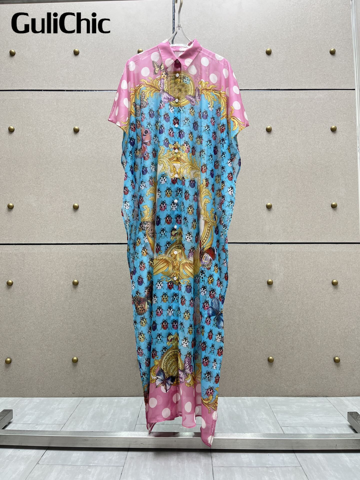 GuliChic-Robe chemise fendue à pois pour femme, papillon, imprimé CÔTÉ cinelle, confortable, décontracté, 6.16 2