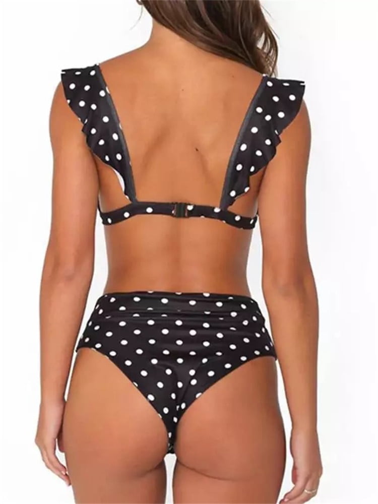 Maillot de bain sexy à pois, taille haute, col en v, à volants, ensemble deux pièces, tenue de plage, XL, d'été, nouvelle collection, 2023 2