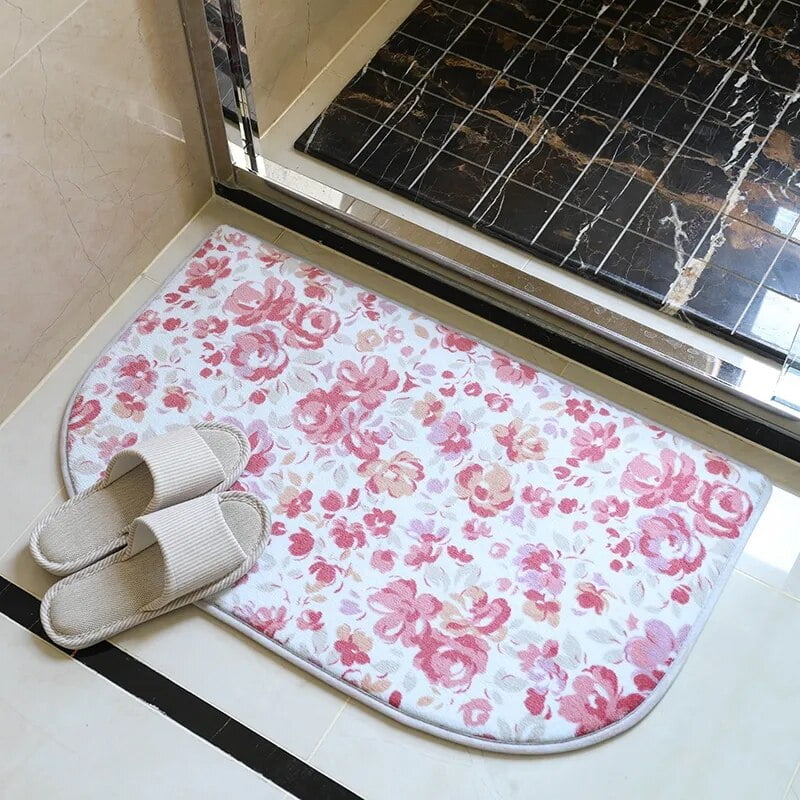 Coussin de pied absorbant à motif imprimé de fleurs à pois, Style chinois, salle de bain, noyau en mousse à mémoire de forme, tapis d'entrée antidérapant, fournitures de maison 2