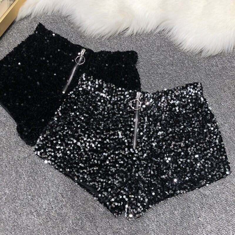 Short à Paillettes de Rotterdam pour Femme, Court, Fermeture Éclair, Boîte de Nuit, Slim Fit, Argent et Noir, Sexy, Tout le Corps, Nouveau, 2022 2