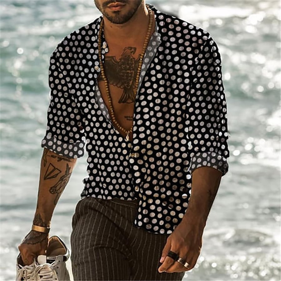 Chemise à manches longues pour hommes, imprimé à pois, coupe cintrée, décontractée, Design classique, avec boutons, XS-8XL 2