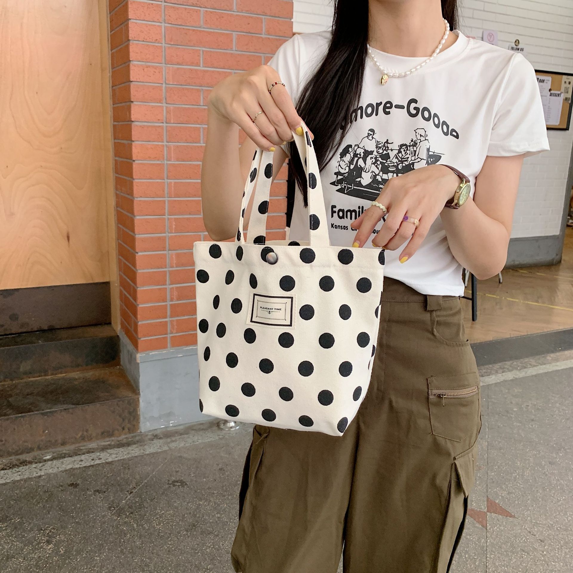 Sac à bandoulière rétro en toile à pois pour femmes, petit fourre-tout, fourre-tout, sac de Shopping, pochette pour téléphone 2
