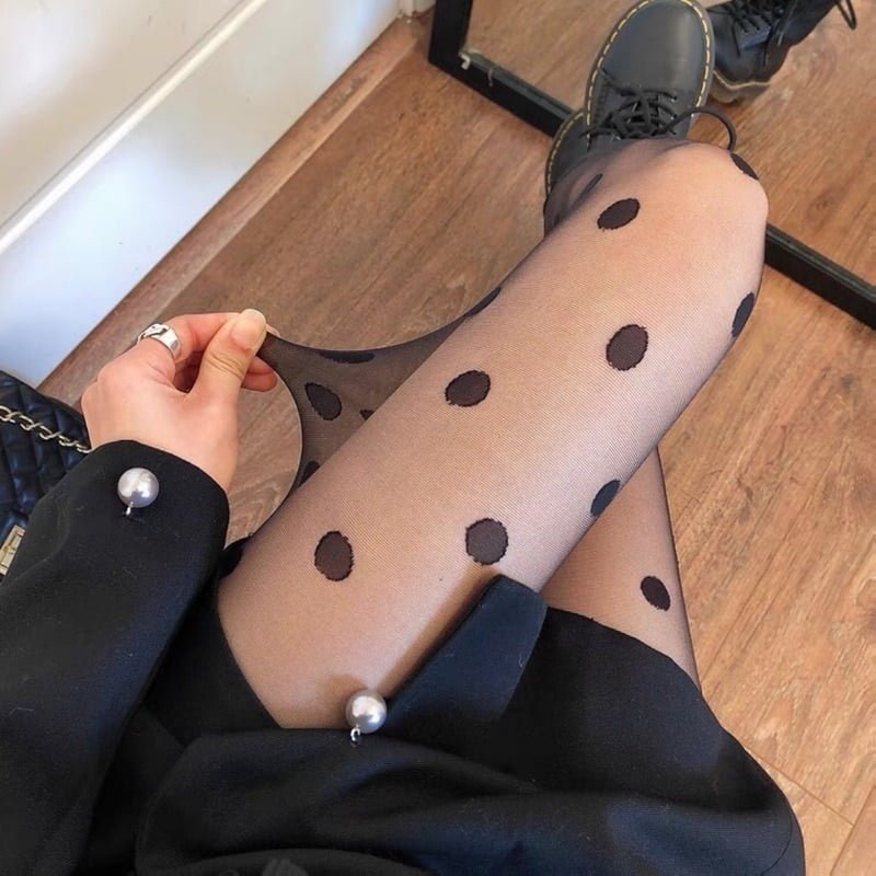 Collants Sexy en résille sans couture pour femmes, bonneterie noire moulante, Lingerie Sexy à pois, bas d'été en Nylon serré 1