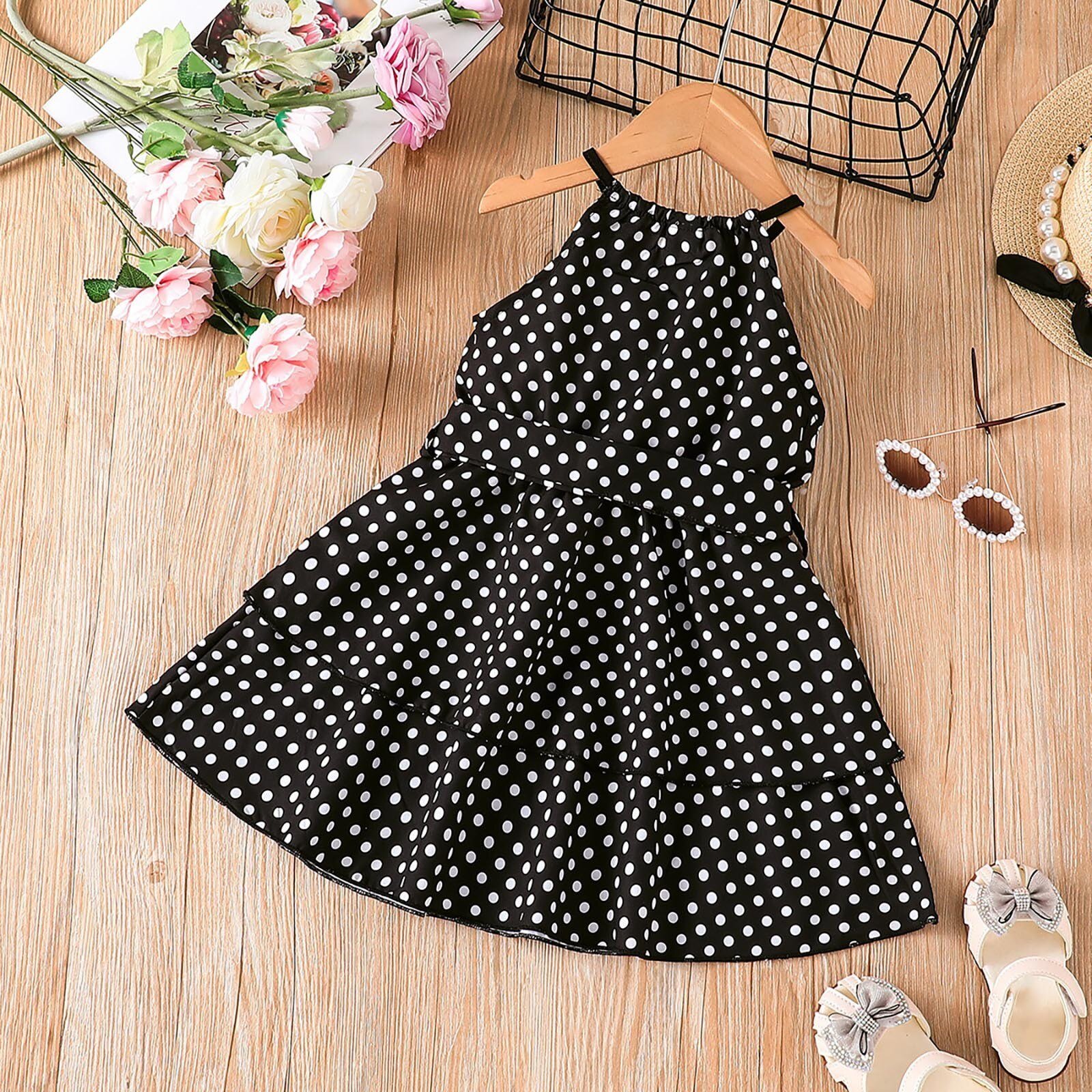 Robe d'été à pois pour filles, tenue de soirée pour adolescentes, taille 6 2