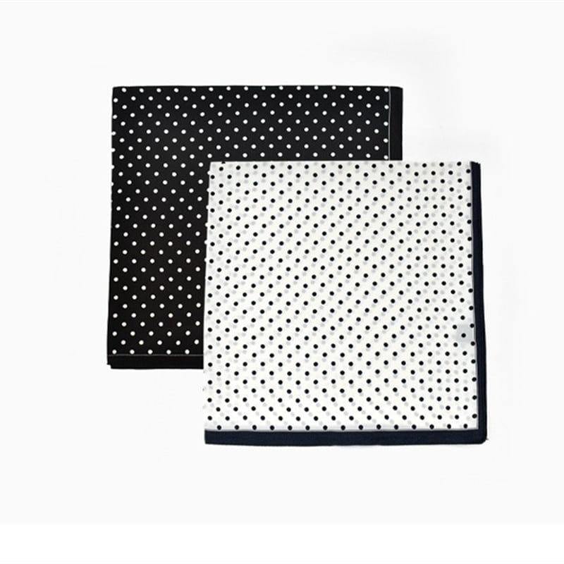 Foulard rétro en soie naturelle noire pour femmes, petit carré avec des points blancs, écharpe 100% en soie véritable, 50cm, à la mode, cadeau pour dames et filles 2