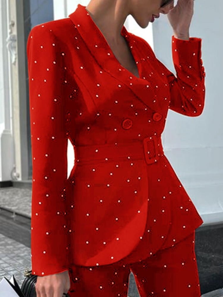 Blazer décontracté à pois pour femmes, veste mince, tailleur-pantalon formel, veste mince, mode féminine, bureau d'affaires, automne, 2 pièces 1