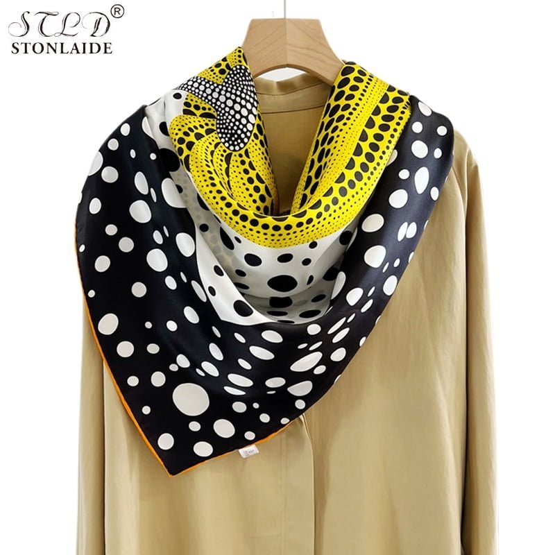 Foulard Carré pour Femme, Hijab, Imprimé Pois de Citrouille, Foulard de Voyage, Crème Solaire, de Plage, d'Été, 110cm, 100% 1